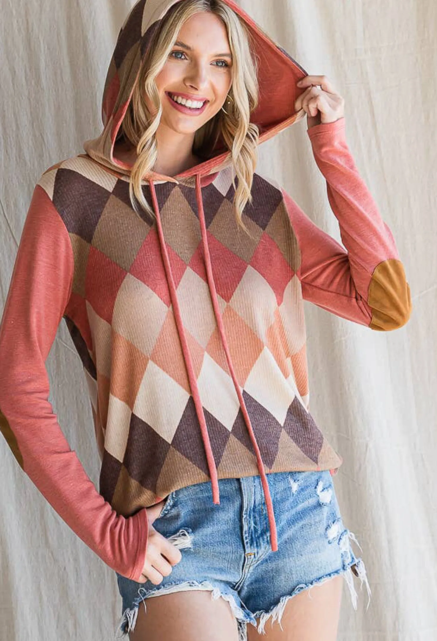 7th Ray Argyle Print Hoodie