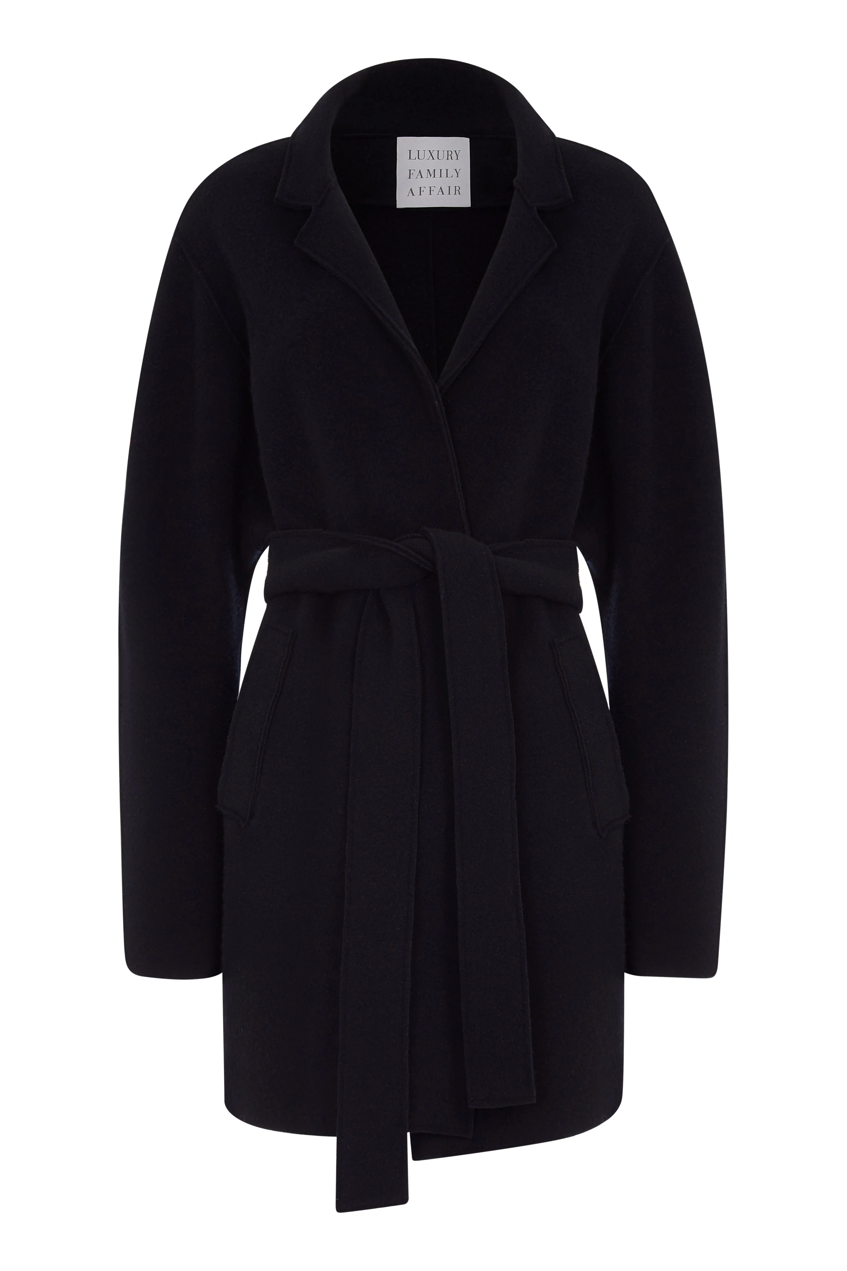 BERLIN Black Wool Cashmere Belted Cardigan Jacket