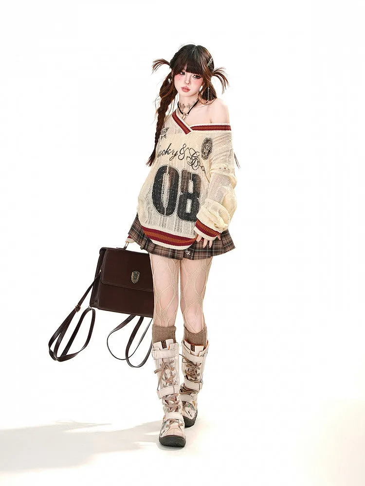 Buckle Belt Fashion Style Pleated Skirt with Free Plaid Preppy Coffee Millard