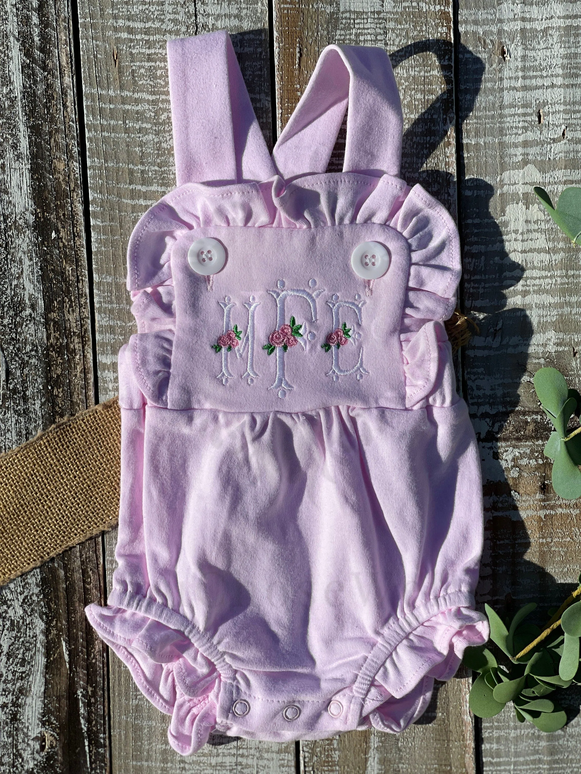 Custom Embroidered, Personalized, Monogrammed Pink, White, Blue Ruffle Bubble