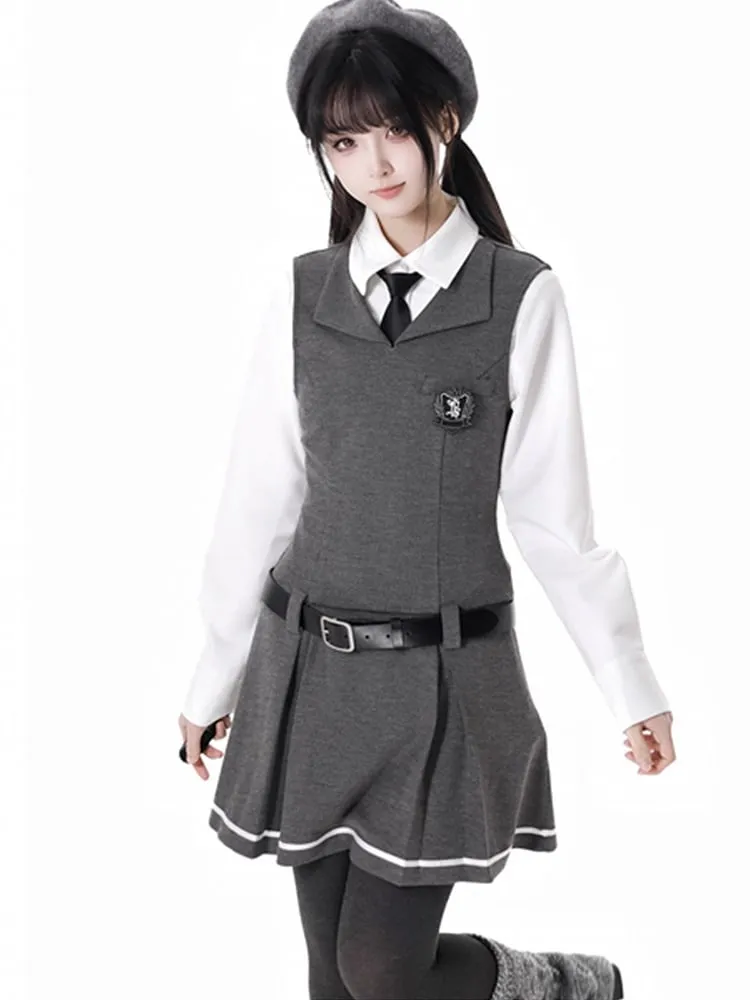 Dark Grey Preppy Style V-neck Vest