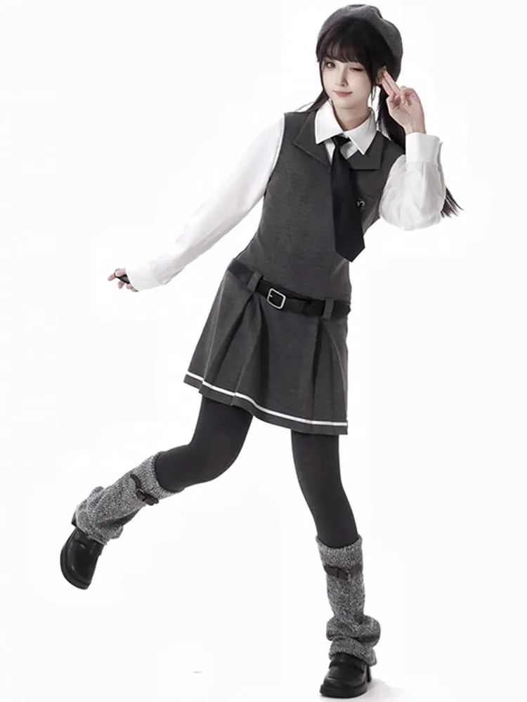 Dark Grey Preppy Style V-neck Vest