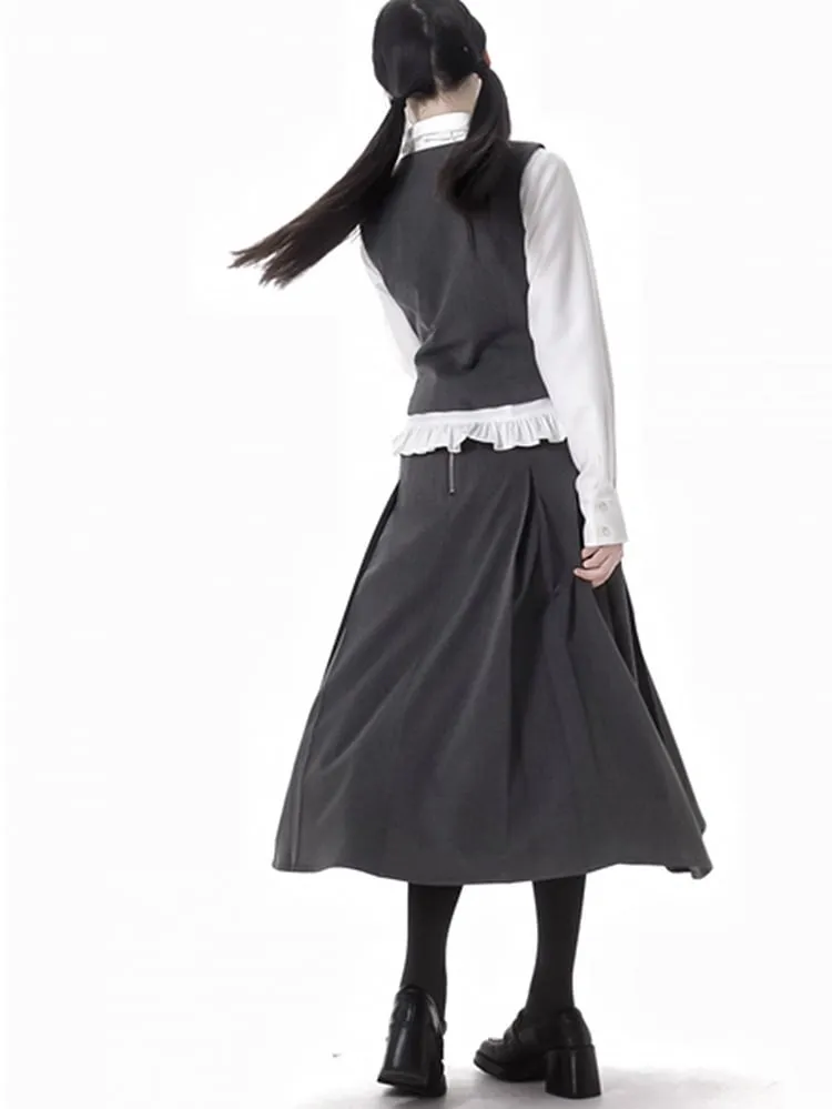 Dark Grey Preppy Style V-neck Vest