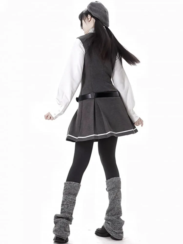 Dark Grey Preppy Style V-neck Vest