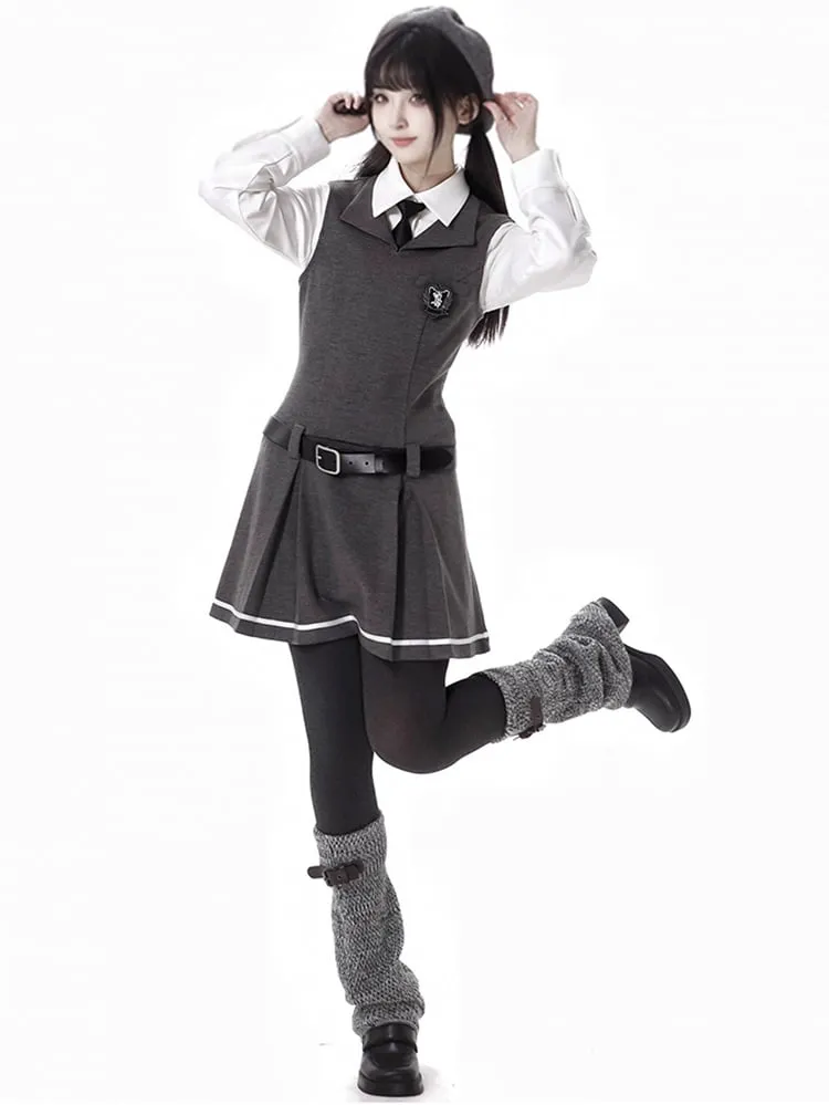 Dark Grey Preppy Style V-neck Vest
