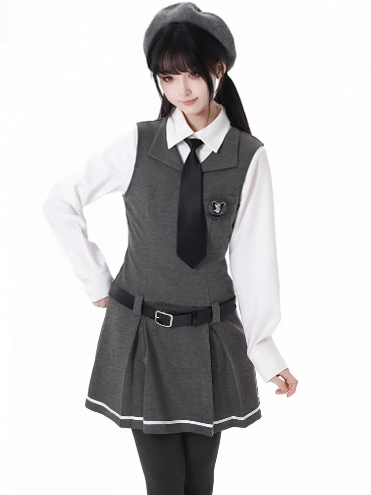 Dark Grey Preppy Style V-neck Vest