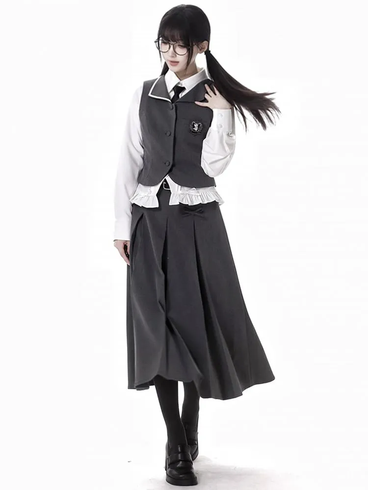 Dark Grey Preppy Style V-neck Vest