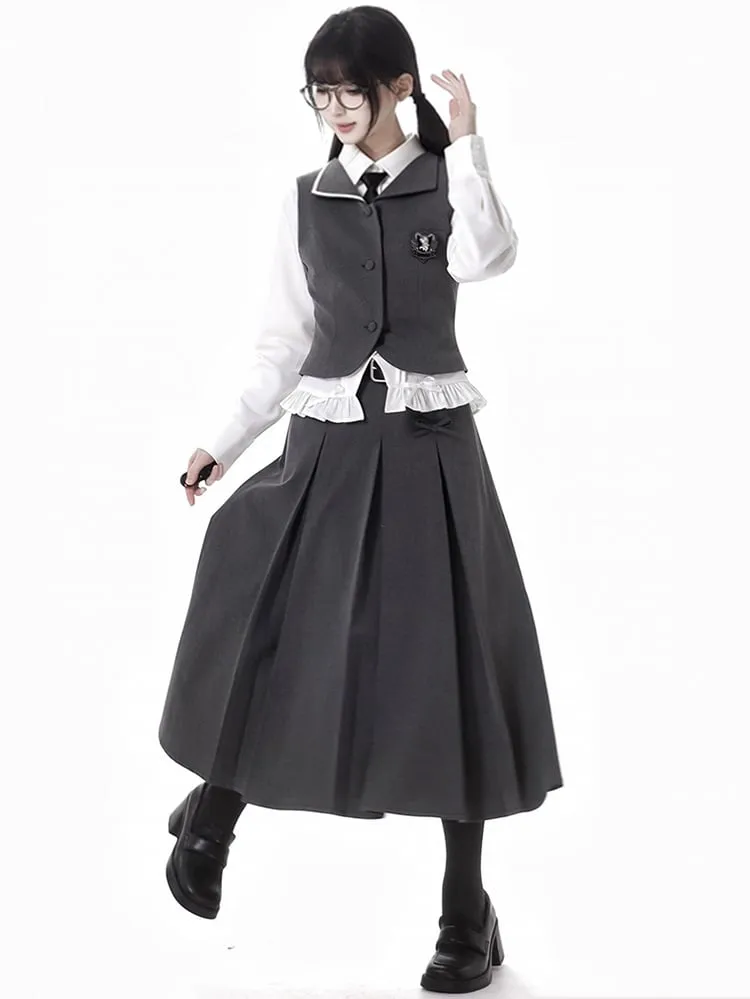 Dark Grey Preppy Style V-neck Vest