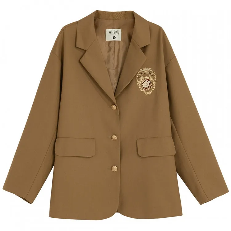 Millard Fashion Brown Badge Embroidered Preppy Blazer