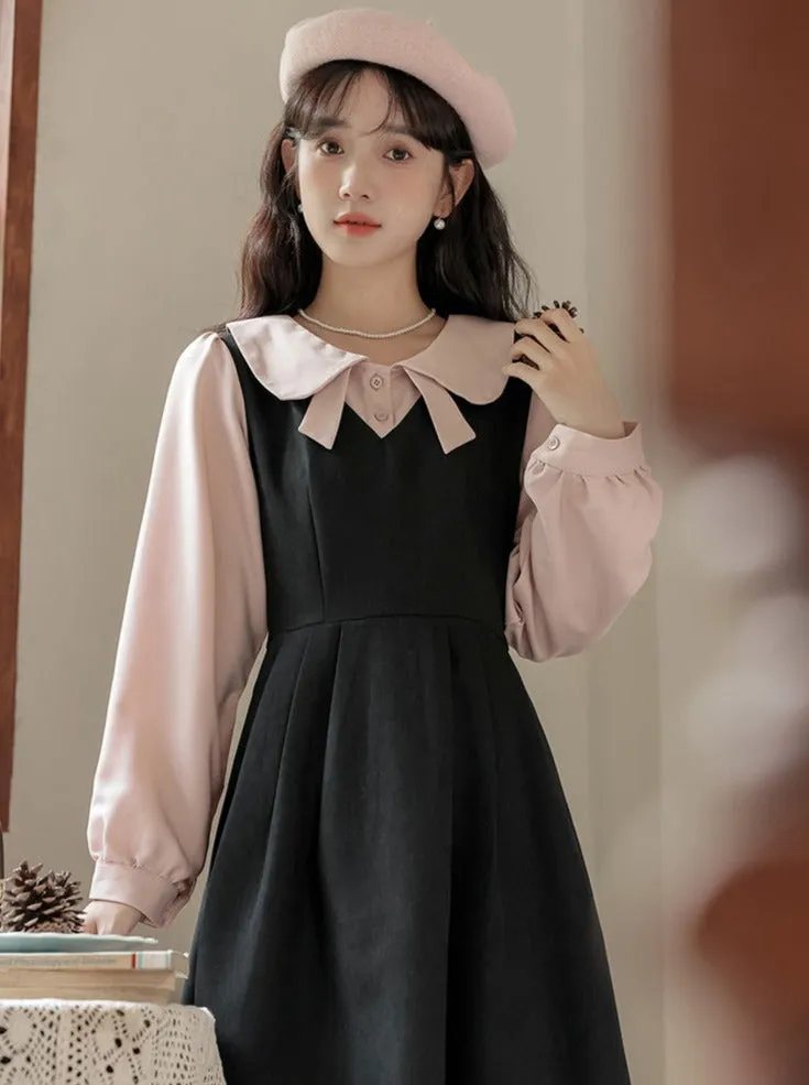 Piece Faux Middle Preppy Style Two French Dress