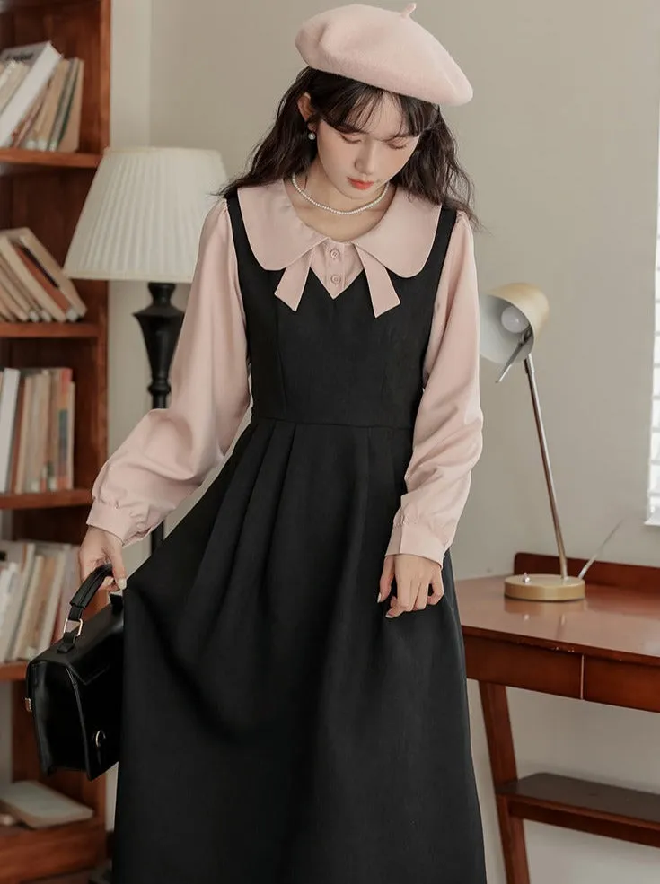 Piece Faux Middle Preppy Style Two French Dress