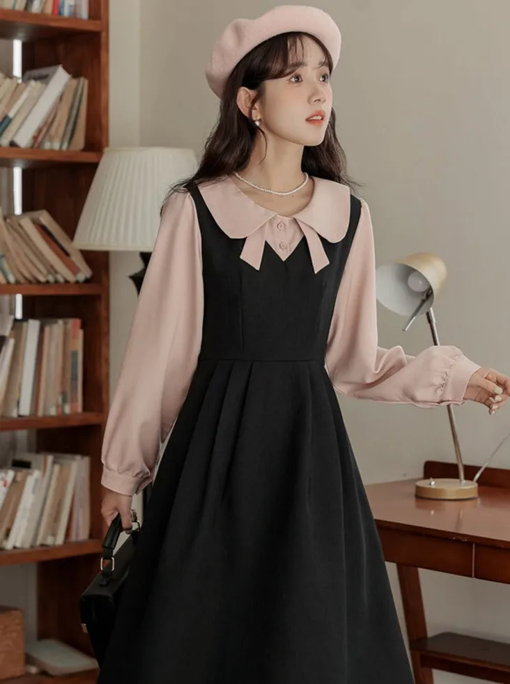 Piece Faux Middle Preppy Style Two French Dress