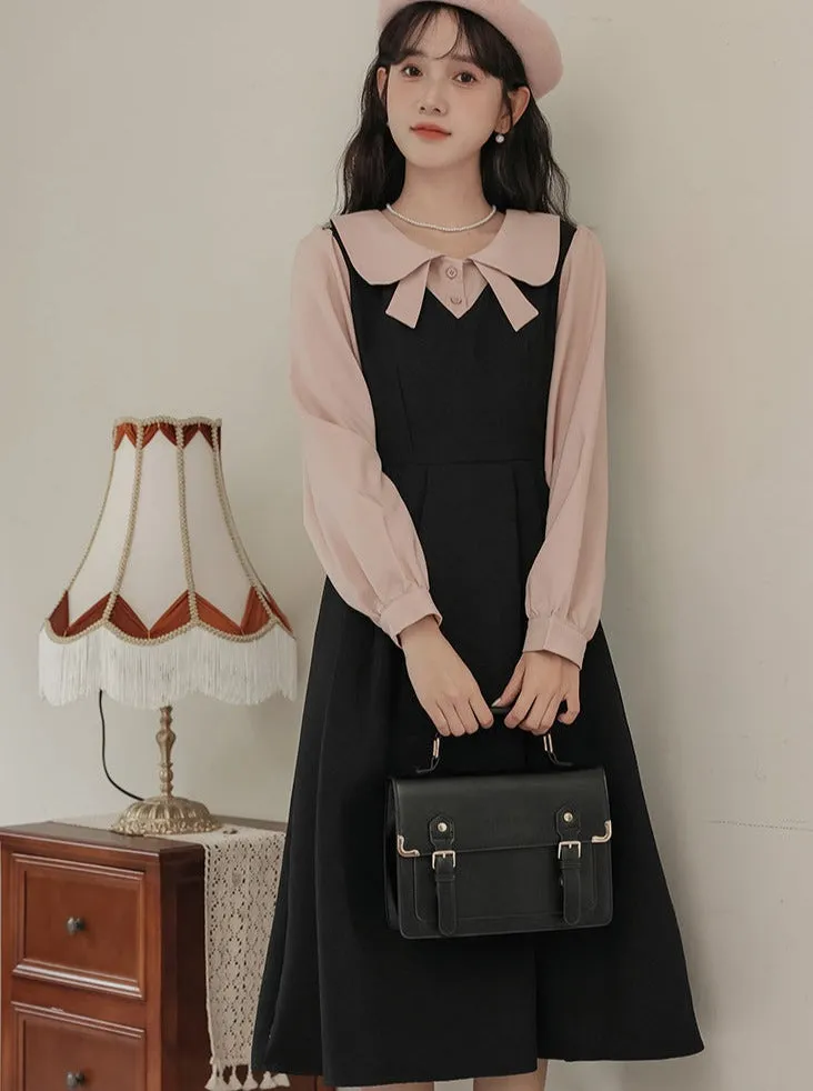 Piece Faux Middle Preppy Style Two French Dress