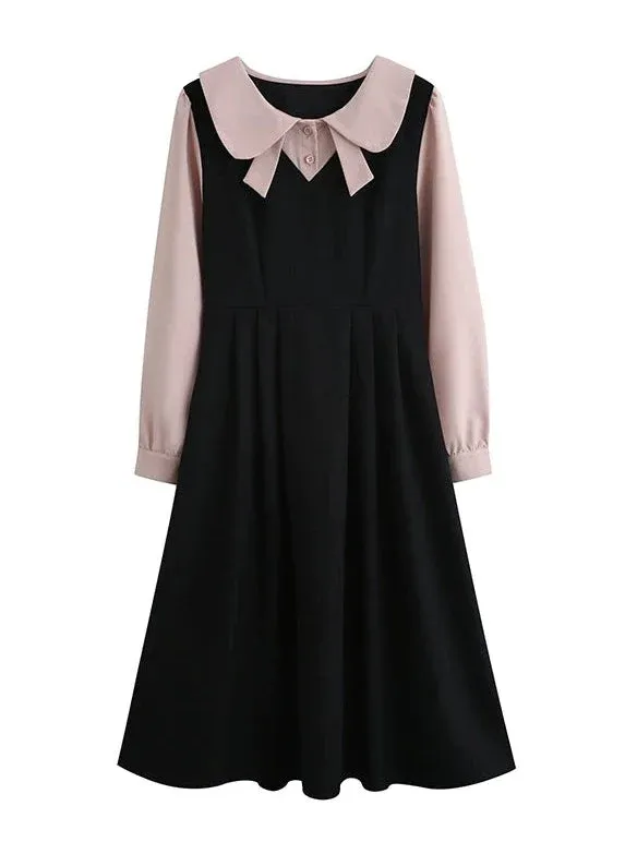 Piece Faux Middle Preppy Style Two French Dress