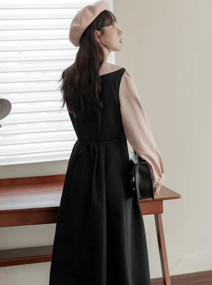 Piece Faux Middle Preppy Style Two French Dress