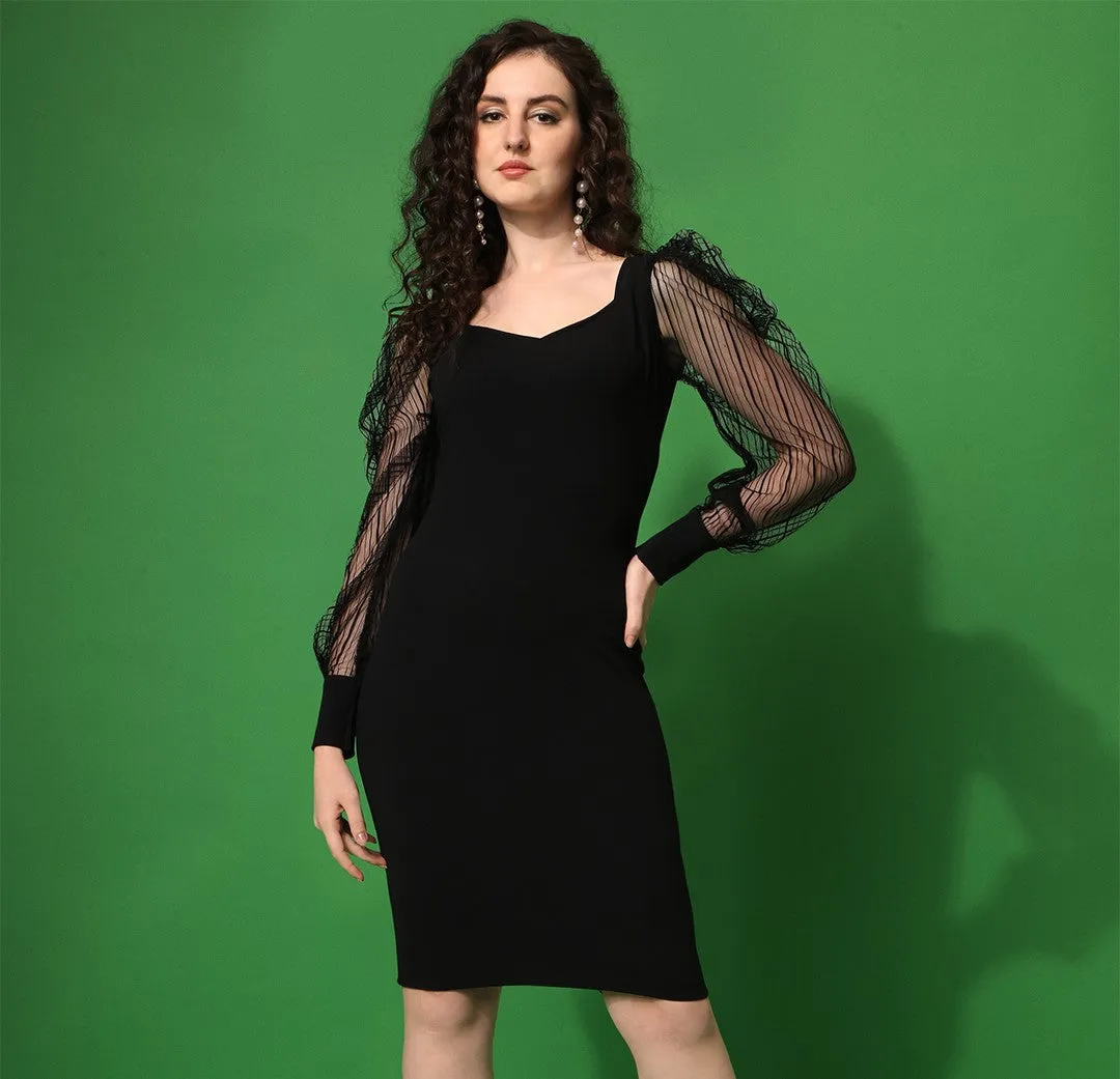 Sleek Black Knit Bodycon Dress