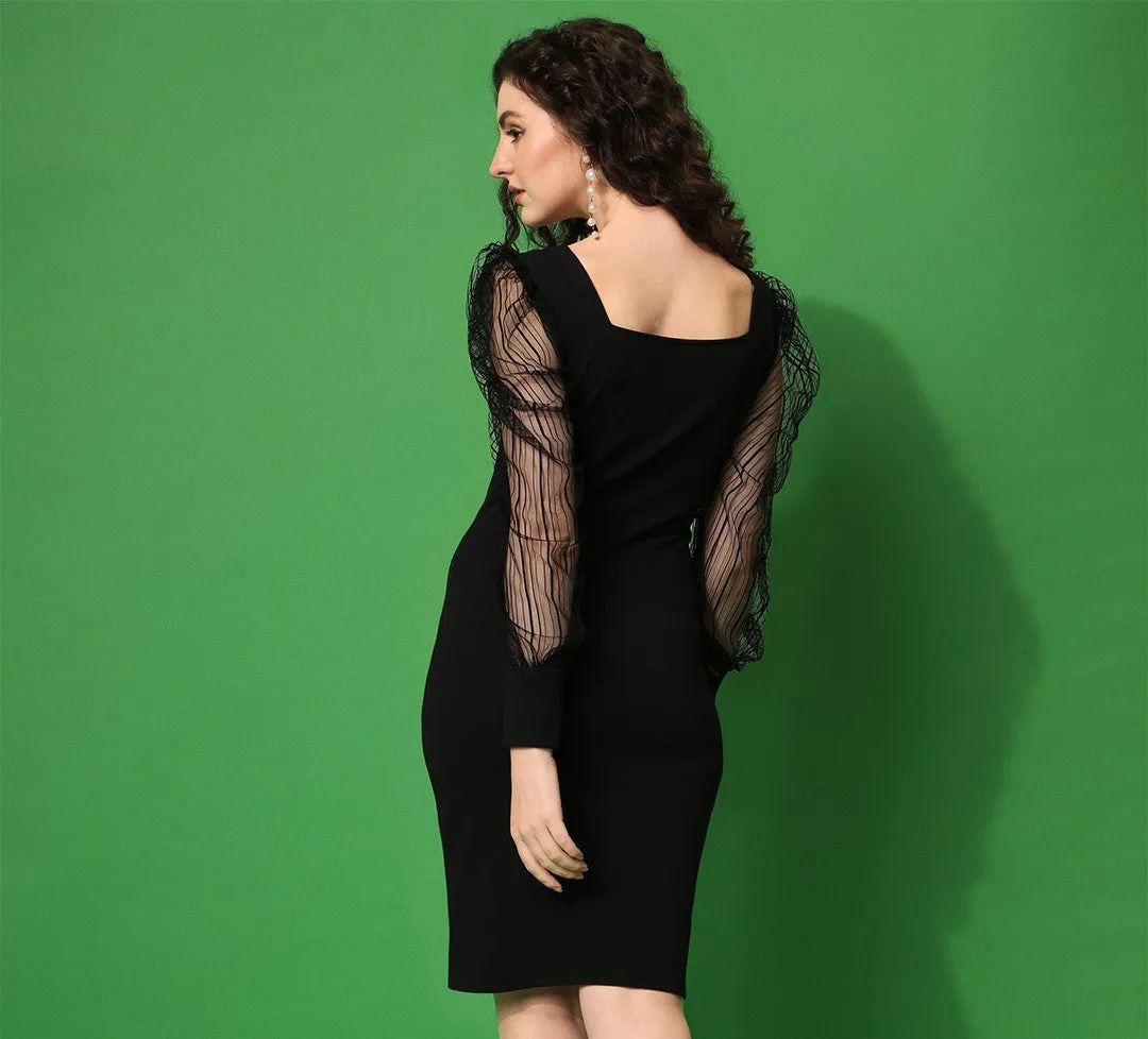 Sleek Black Knit Bodycon Dress
