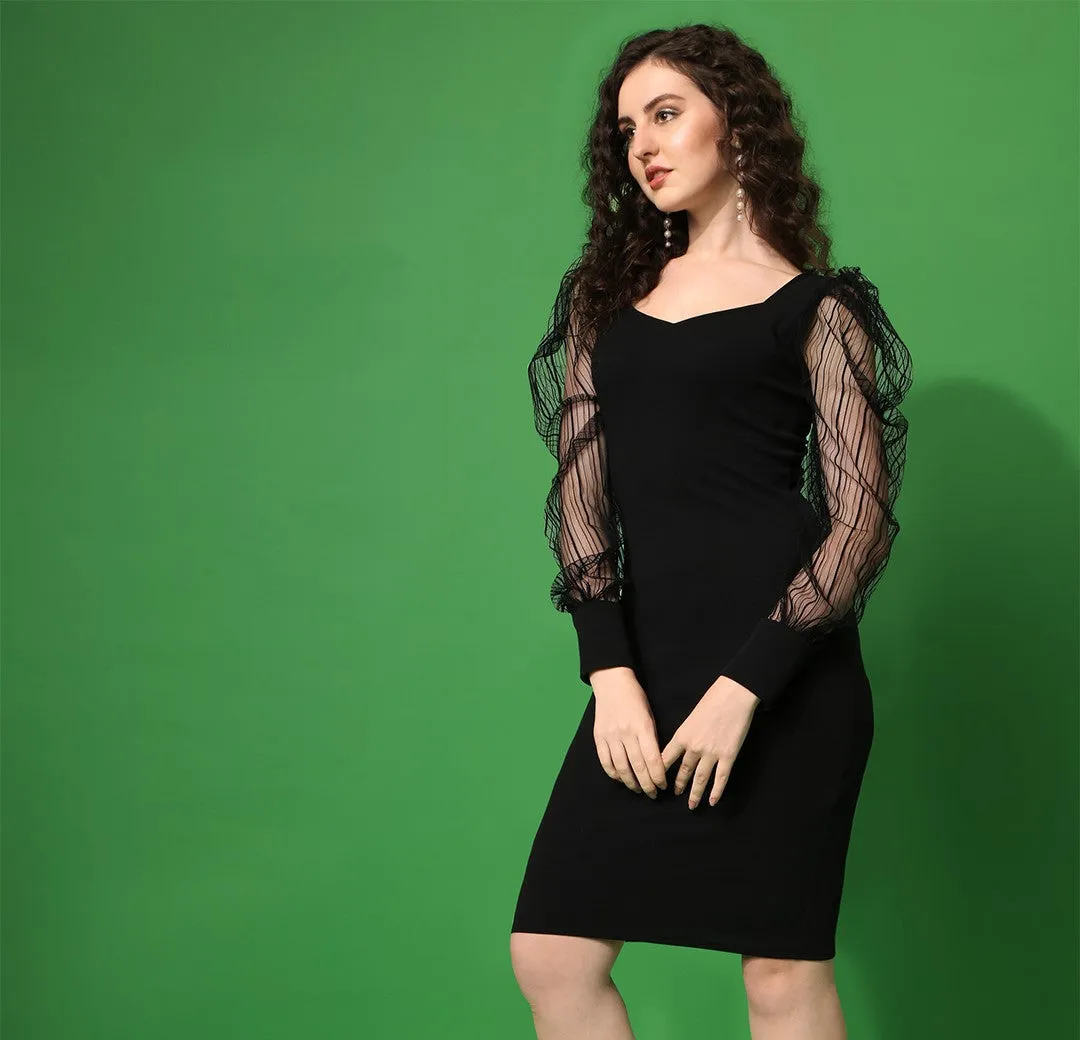 Sleek Black Knit Bodycon Dress