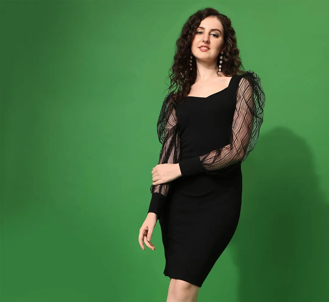 Sleek Black Knit Bodycon Dress