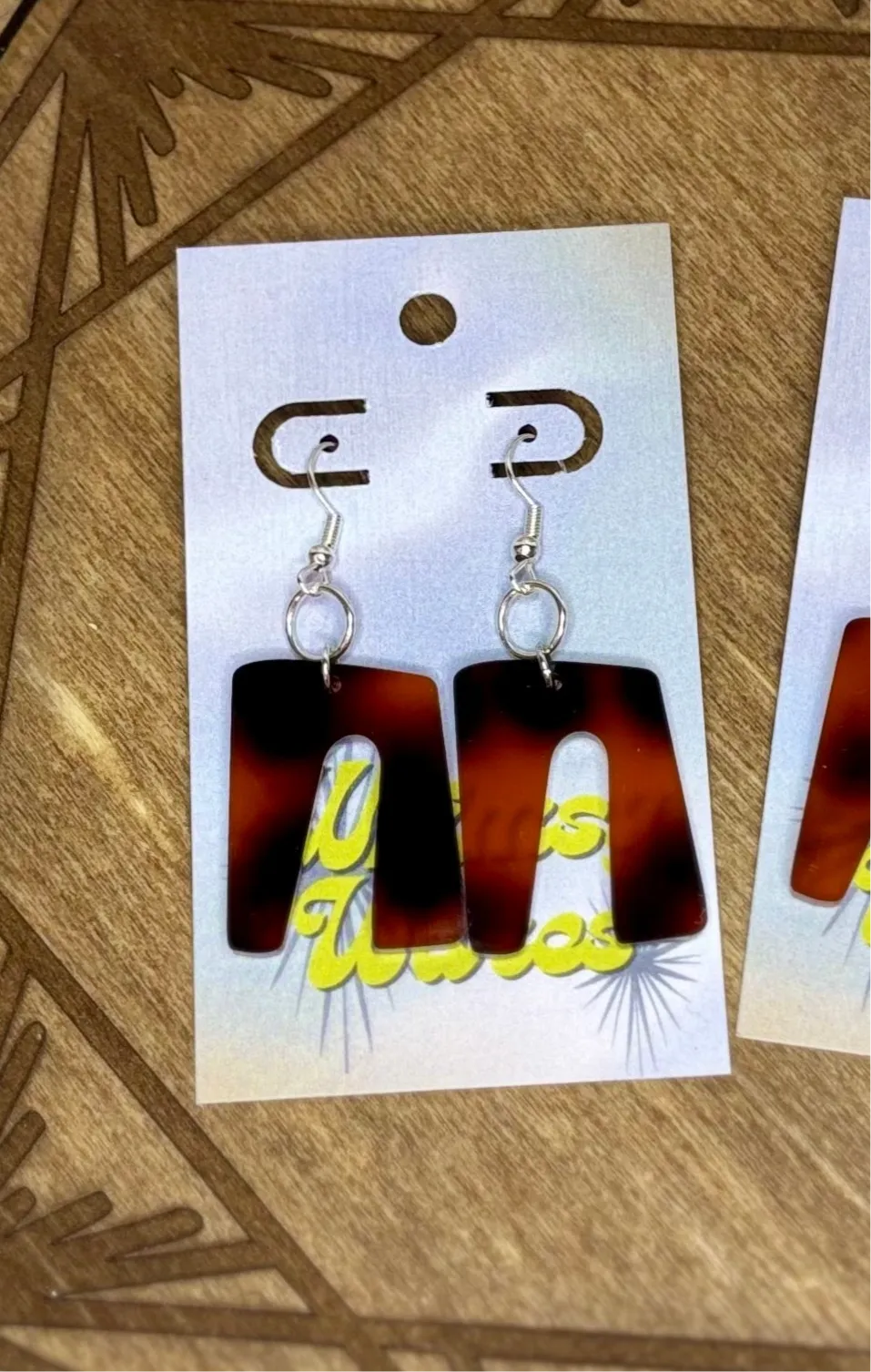 Tortoiseshell Funky Geometric Arch Dangles - Acrylic Earrings