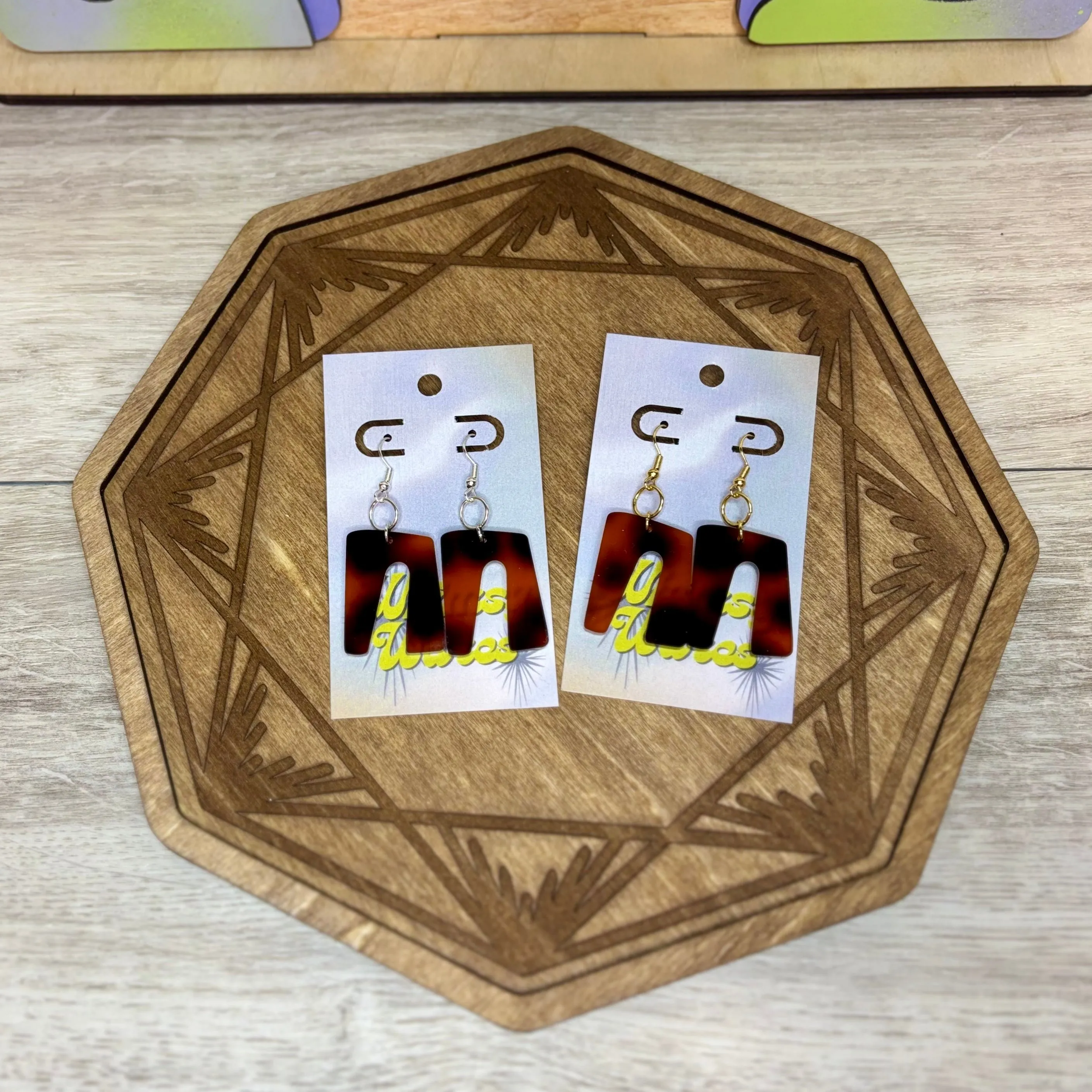 Tortoiseshell Funky Geometric Arch Dangles - Acrylic Earrings
