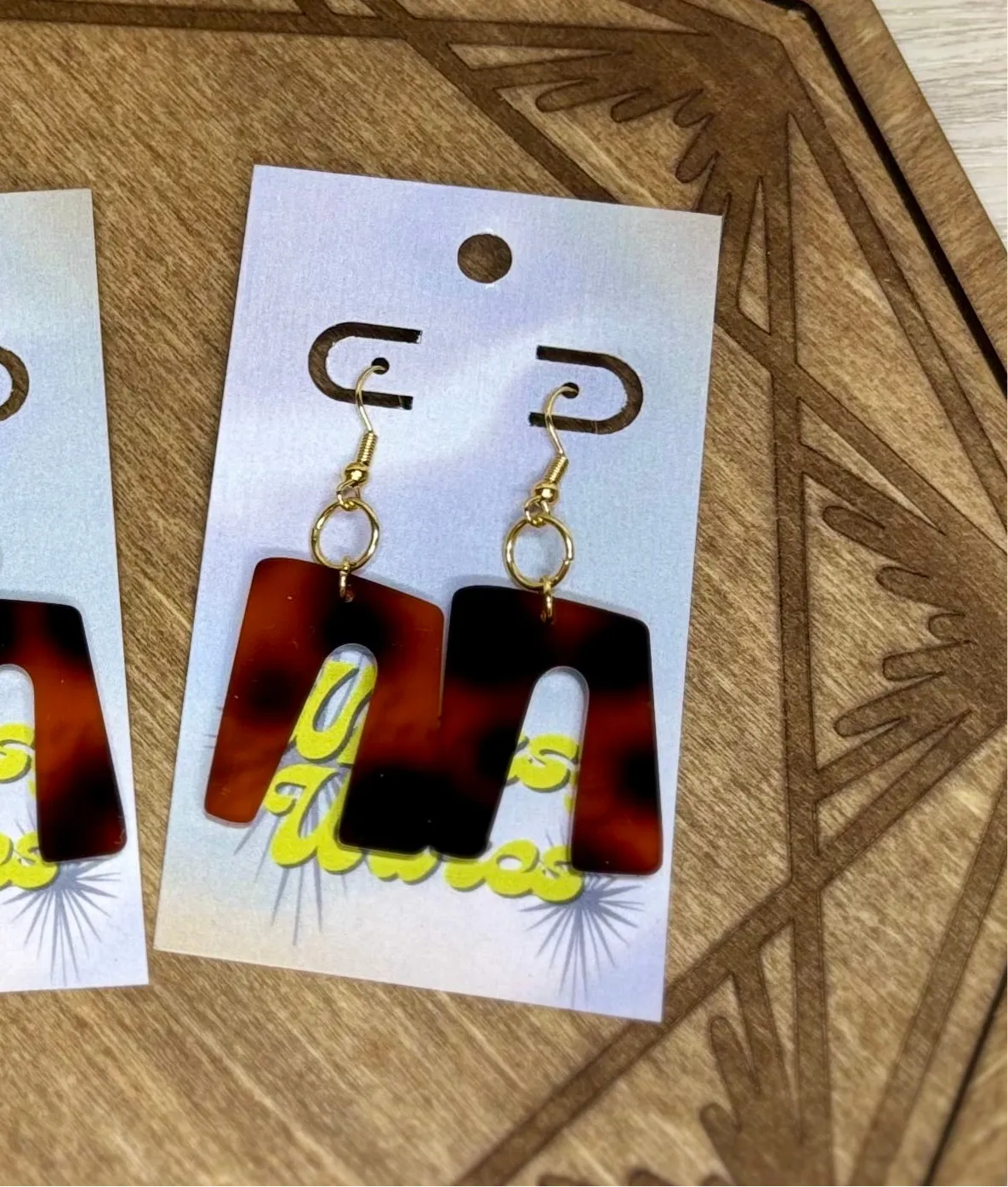 Tortoiseshell Funky Geometric Arch Dangles - Acrylic Earrings